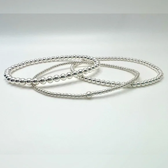 2mm 3mm 4mm Set of 3 Sterling Silver Stretch Bracelets - Picture 2 of 6